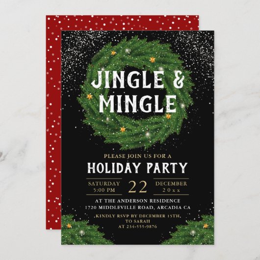 Jingle and Mingle Christmas Wreath Holiday Party Einladung (Vorne/Hinten)