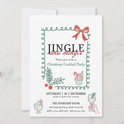Jingle and mingle doodle christmas cocktail party einladung (Vorderseite)