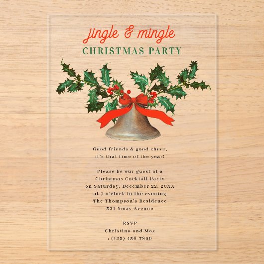 Jingle and Mingle Holiday Christmas Party Acryleinladungen (Vorderseite)