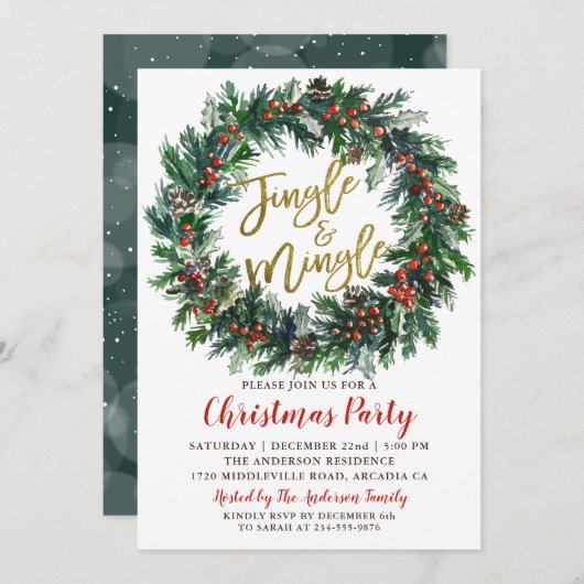 Jingle and Mingle Holly Berries Christmas Party Einladung (Vorne/Hinten)