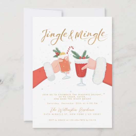 Jingle and Mingle Minimal Christmas Cocktail Party Einladung (Vorderseite)