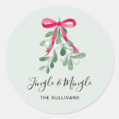 Jingle And Mingle Mistletoe Green Christmas Runder Aufkleber (Vorderseite)