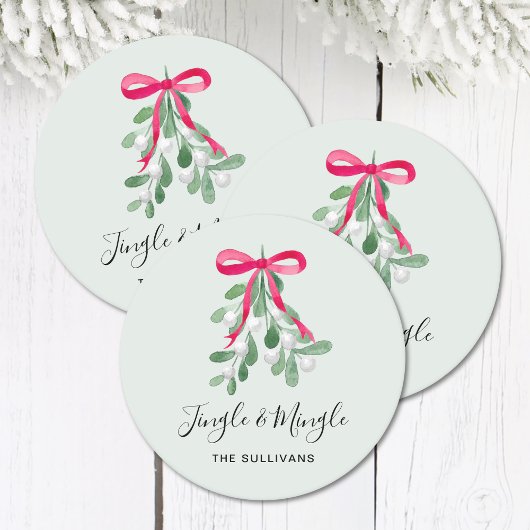 Jingle And Mingle Mistletoe Green Christmas Runder Pappuntersetzer