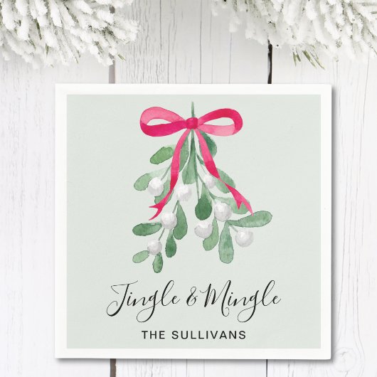 Jingle And Mingle Mistletoe Green Christmas Serviette