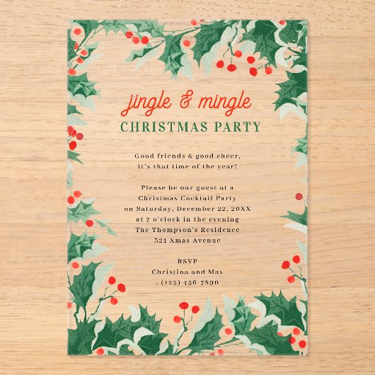 Jingle and Mingle Weihnachtsfeier Acryleinladungen (Vorderseite)