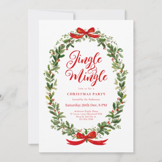 Jingle And Mingle Wreath Christmas Party Einladung (Vorderseite)
