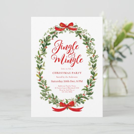 Jingle And Mingle Wreath Christmas Party Einladung (Stehend Vorderseite)