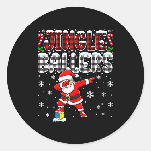 Jingle Ballers Plaid Santa Dabbing Volleyball Chri Runder Aufkleber (Vorderseite)