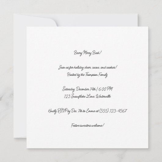 Jingle Bear Joy, custom Einladung (Rückseite)