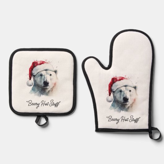 Jingle Bear Joy, custom Ofenhandschuh & Topflappen-Set (Vorderseite)