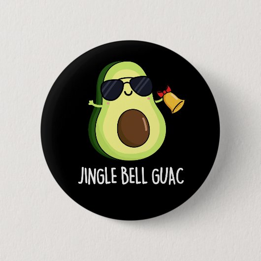 Jingle Bell Guac Funny Avocado Pun Dark BG Button (Vorderseite)