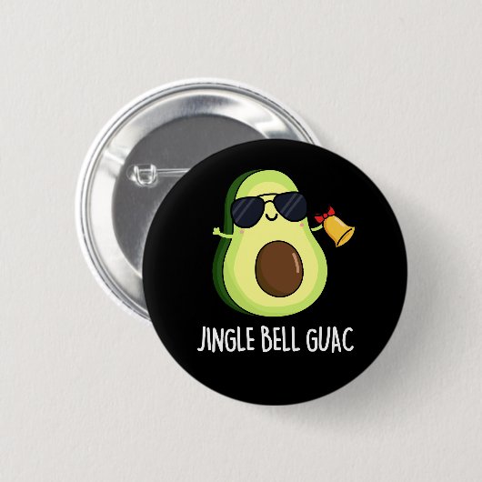 Jingle Bell Guac Funny Avocado Pun Dark BG Button (Vorne & Hinten)