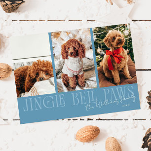Jingle Bell Paws Weihnachts-Denim-Blau-Hundefoto  Feiertagskarte
