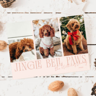 Jingle Bell Paws Weihnachts-Pfirsich-Hund-Foto Feiertagskarte