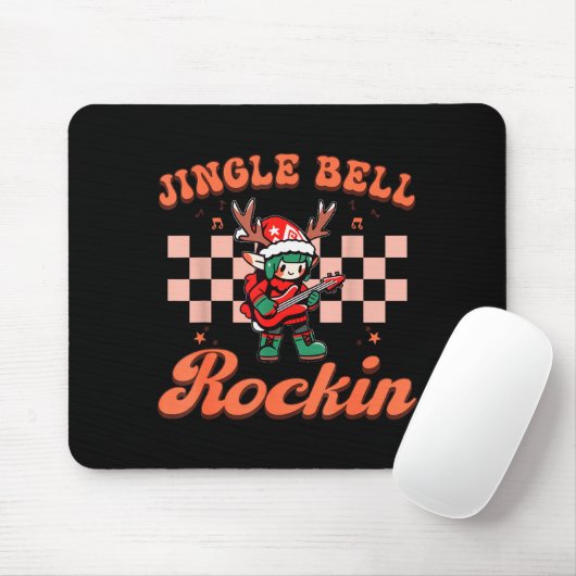 Jingle Bell Rocking Christmas Elf Rock N Roll Guit Mousepad (Mit Mouse)