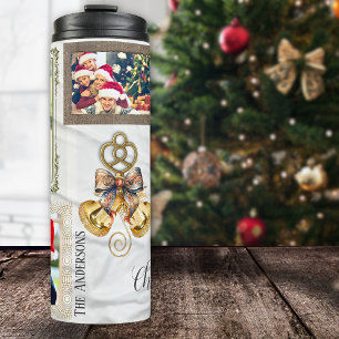 Jingle Bells 5 Foto Collage Gold White Eclectic Thermosbecher