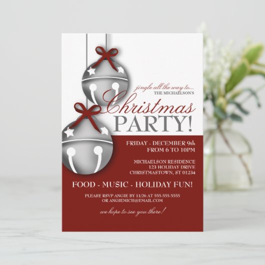 Jingle Bells Christmas Party Einladung (Stehend Vorderseite)