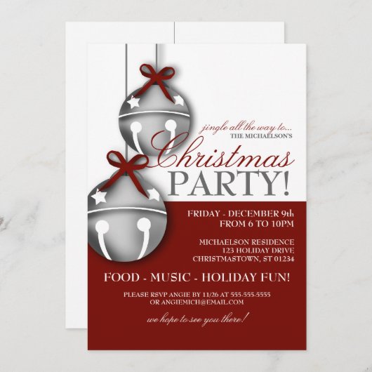 Jingle Bells Christmas Party Einladung (Vorne/Hinten)
