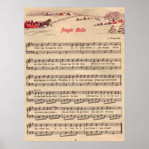 Jingle Bells Christmas Vintag Sheet Music Poster