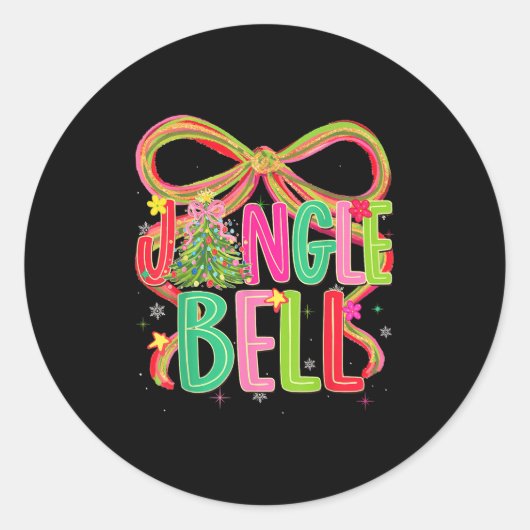 Jingle Bells Coquette Bow Merry Christmas Tree Gir Runder Aufkleber (Vorderseite)