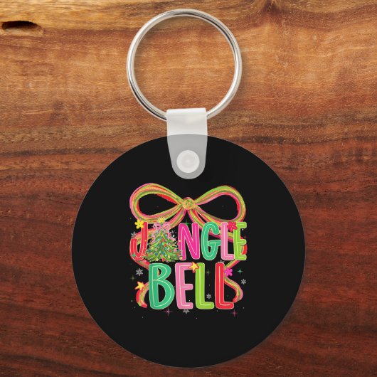 Jingle Bells Coquette Bow Merry Christmas Tree Gir Schlüsselanhänger (Vorderseite)