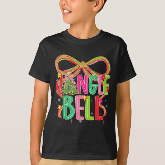 Jingle Bells Coquette Bow Merry Christmas Tree Gir T-Shirt (Vorderseite)