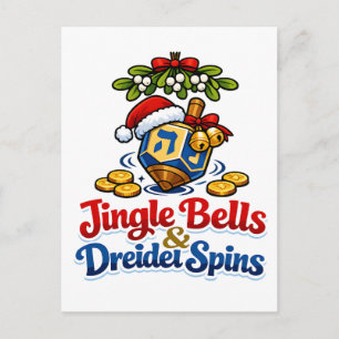 Jingle Bells & Dreidel dreht Christmukkah Chanukka Ankündigungspostkarte