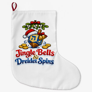 Jingle Bells & Dreidel dreht Christmukkah Chanukka Großer Weihnachtsstrumpf
