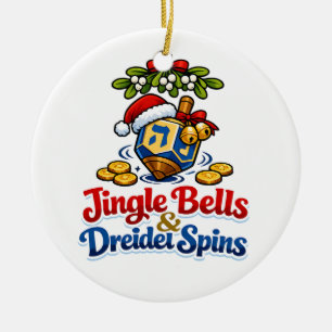 Jingle Bells & Dreidel dreht Christmukkah Chanukka Keramik Ornament