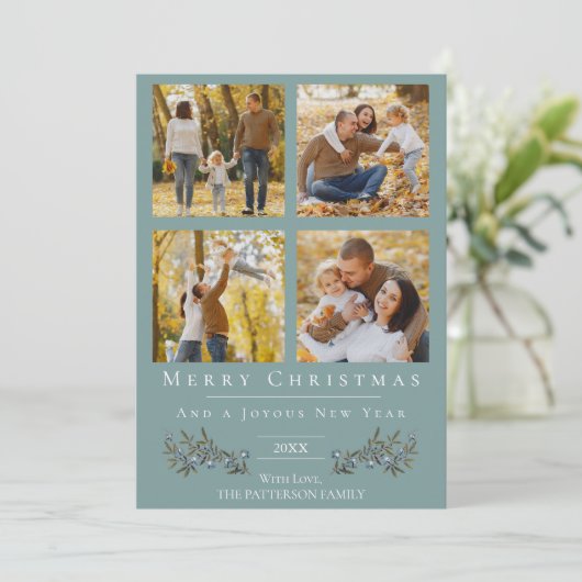 Jingle Bells Foto Collage Weihnachten | Aquamarin (Stehend Vorderseite)