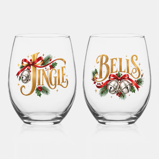 Jingle Bells Gold Weihnachts-Typografie-Paar Weinglas Ohne Stiel