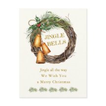 Jingle Bells Holly Pine Christmas Holiday Postcard