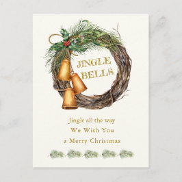 Jingle Bells Holly Pine Christmas Holiday Postcard Feiertagspostkarte
