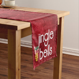 Jingle Bells Imitate Red Velvet Textur Weihnachten Kurzer Tischläufer