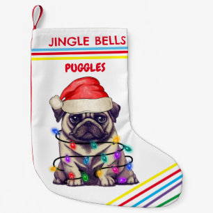 JINGLE BELLS MOPS Weihnachts-Strumpf mit Namen. Kleiner Weihnachtsstrumpf