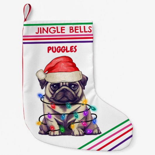 JINGLE BELLS MOPS Weihnachts-Strumpf mit Namen. Kleiner Weihnachtsstrumpf (Vorderseite)