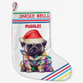 JINGLE BELLS MOPS Weihnachts-Strumpf mit Namen. Kleiner Weihnachtsstrumpf (Vorderseite)