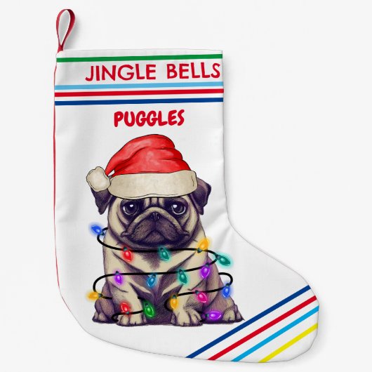 JINGLE BELLS MOPS Weihnachts-Strumpf mit Namen. Kleiner Weihnachtsstrumpf (Vorderseite)