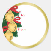 Jingle Bells Red Ribbon Green Weihnachtsgeschenke Runder Aufkleber (Vorderseite)