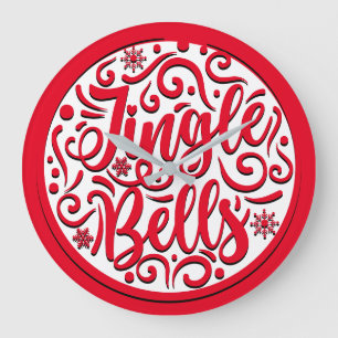 Jingle Bells Red White Typografy Christmas song Große Wanduhr
