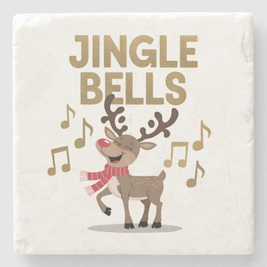Jingle Bells Singing Reindeer Steinuntersetzer (Vorderseite)