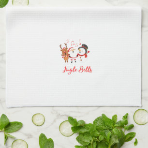 Jingle Bells with Santa, Snowman and Rentier on a Geschirrtuch