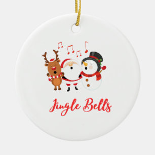 Jingle Bells with Snowman, Santa and Rentier on a Keramik Ornament