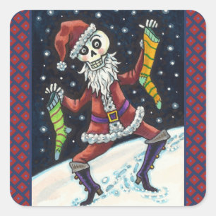 JINGLE BONES SANTA, URLAUB SKELETON & STRUMPFS QUADRATISCHER AUFKLEBER
