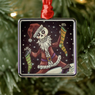 JINGLE BONES SANTA, WEIHNACHTS-SKELETT & STRÜMPFE ORNAMENT AUS METALL