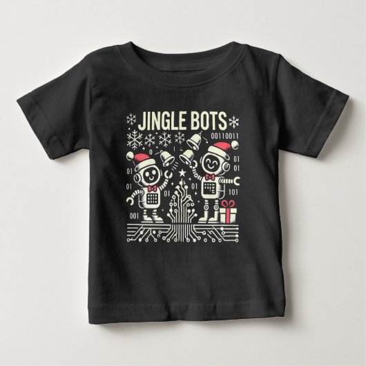 Jingle Bots Festive Holiday Roboter mit Weihnachts Baby T-shirt (Vorderseite)