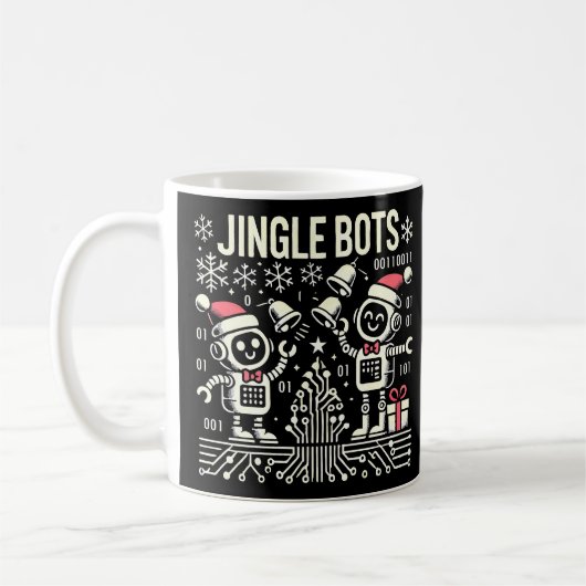 Jingle Bots Festive Holiday Roboter mit Weihnachts Kaffeetasse (Links)