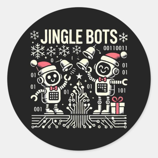 Jingle Bots Festive Holiday Roboter mit Weihnachts Runder Aufkleber (Vorderseite)