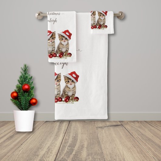 Jingle Cats Meowy Christmas Personalisiert Badhandtuch Set