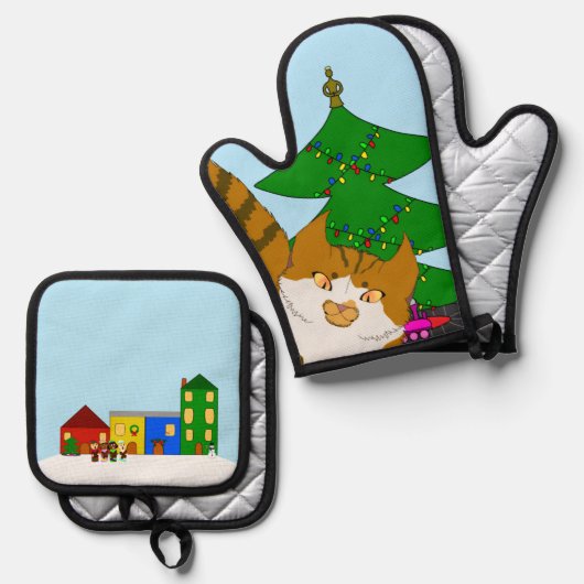 Jingle Claws Fun Holiday Kitchen Set Potholders (Vorderseite/Rückseite)